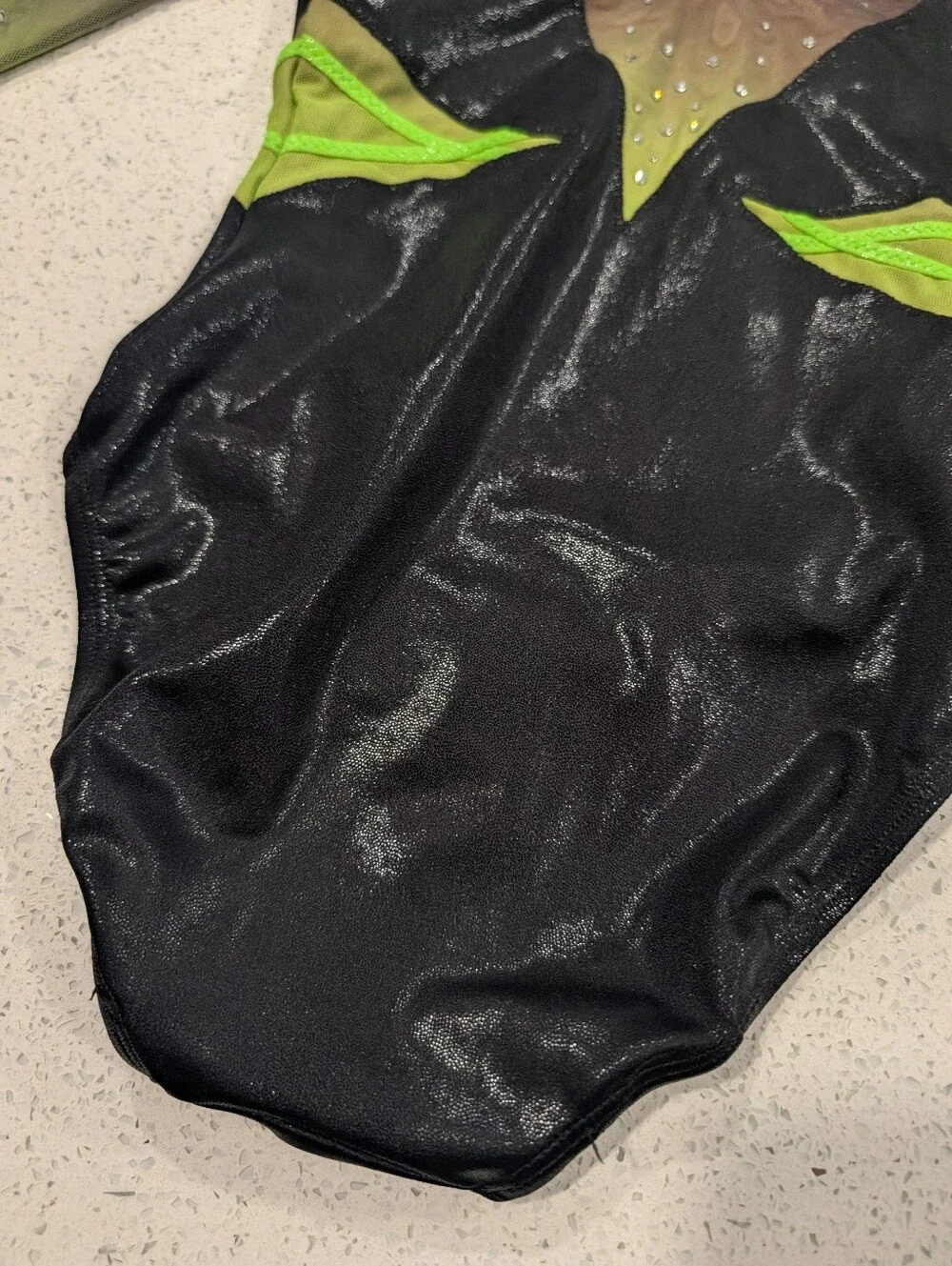 COMPETITION GK Elite Large Gymnastics Dance Leotard Neon Green 3/4 slv SWAROVSKI
